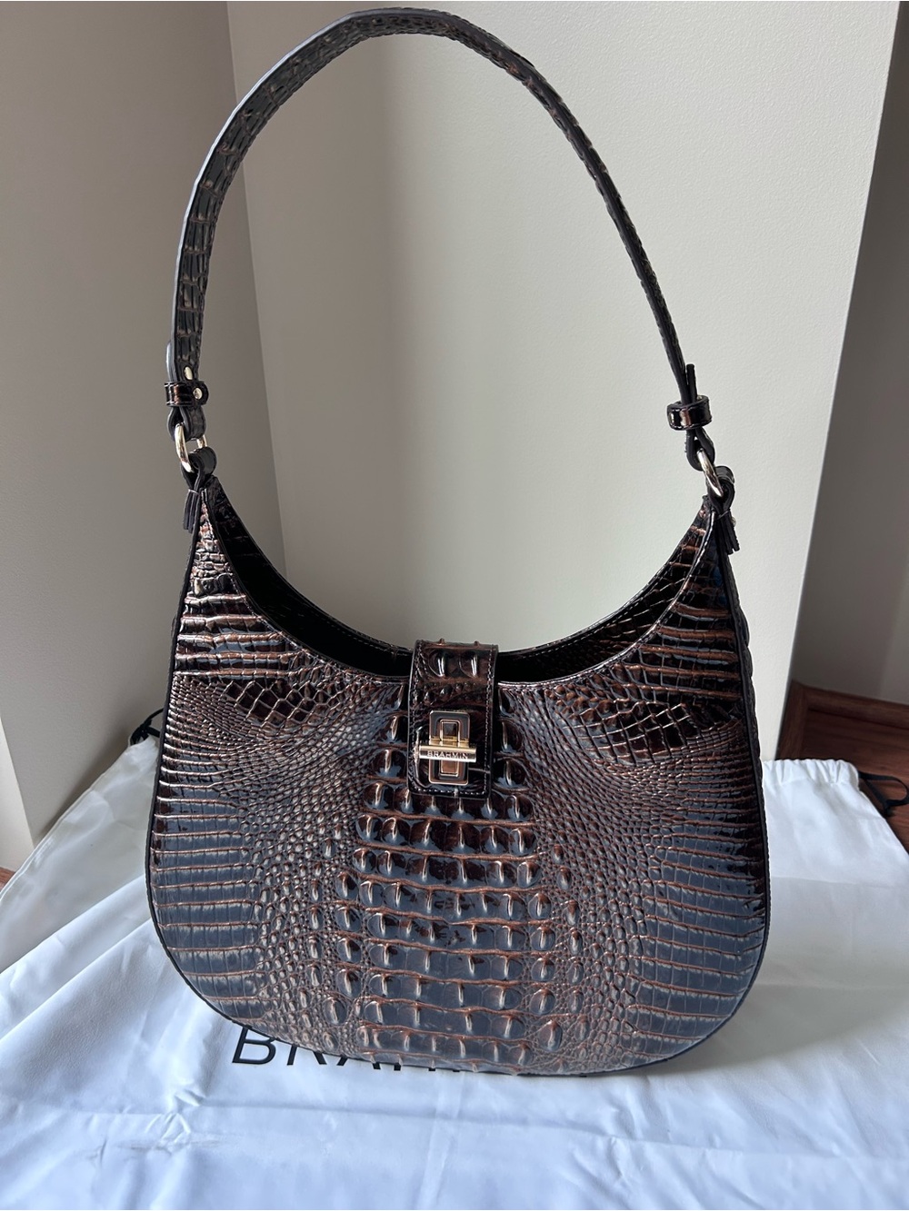 Authentic Brahmin Melbourne Brown Croc Embossed Leather Hobo Shoulder Bag